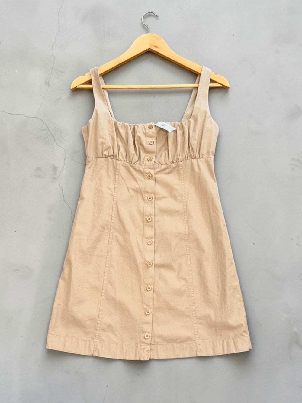 GAP NWT Shirred Sleeveless Button-Front Classic Khaki Tan Mini Dress Size XXS